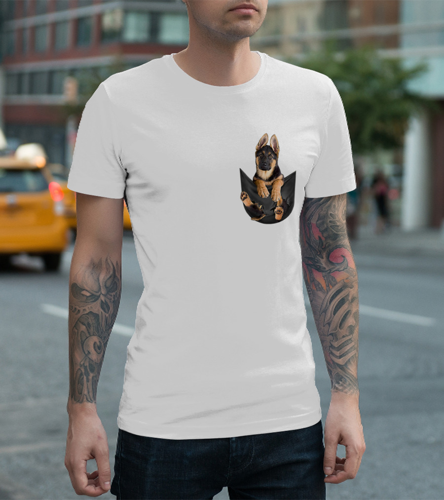 German Shepherd Puppy In Pocket Dog T-Shirt