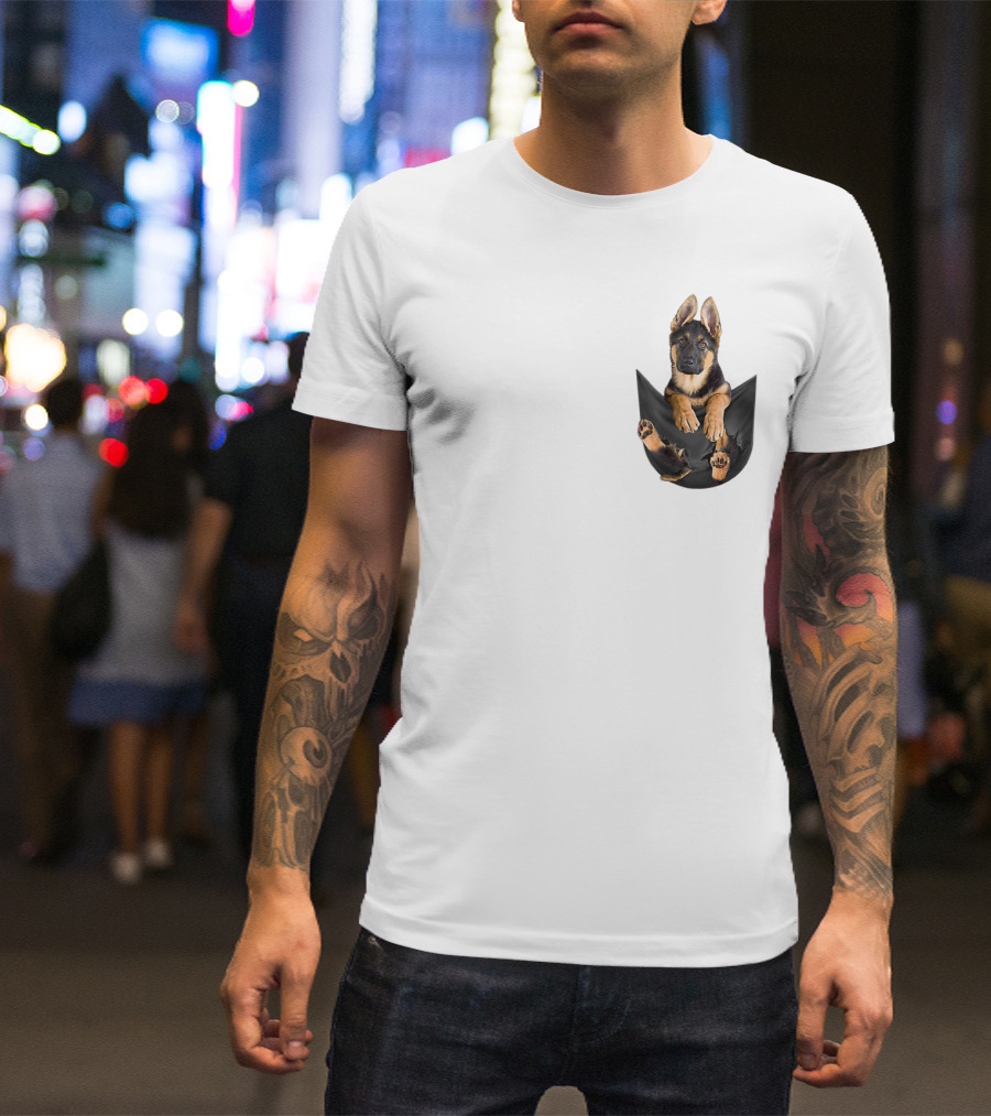 German Shepherd Puppy In Pocket Dog T-Shirt