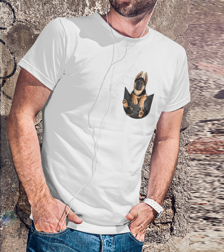 German Shepherd Puppy In Pocket Dog T-Shirt