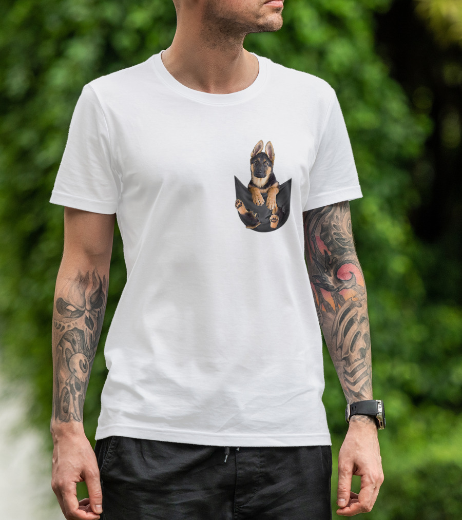German Shepherd Puppy In Pocket Dog T-Shirt