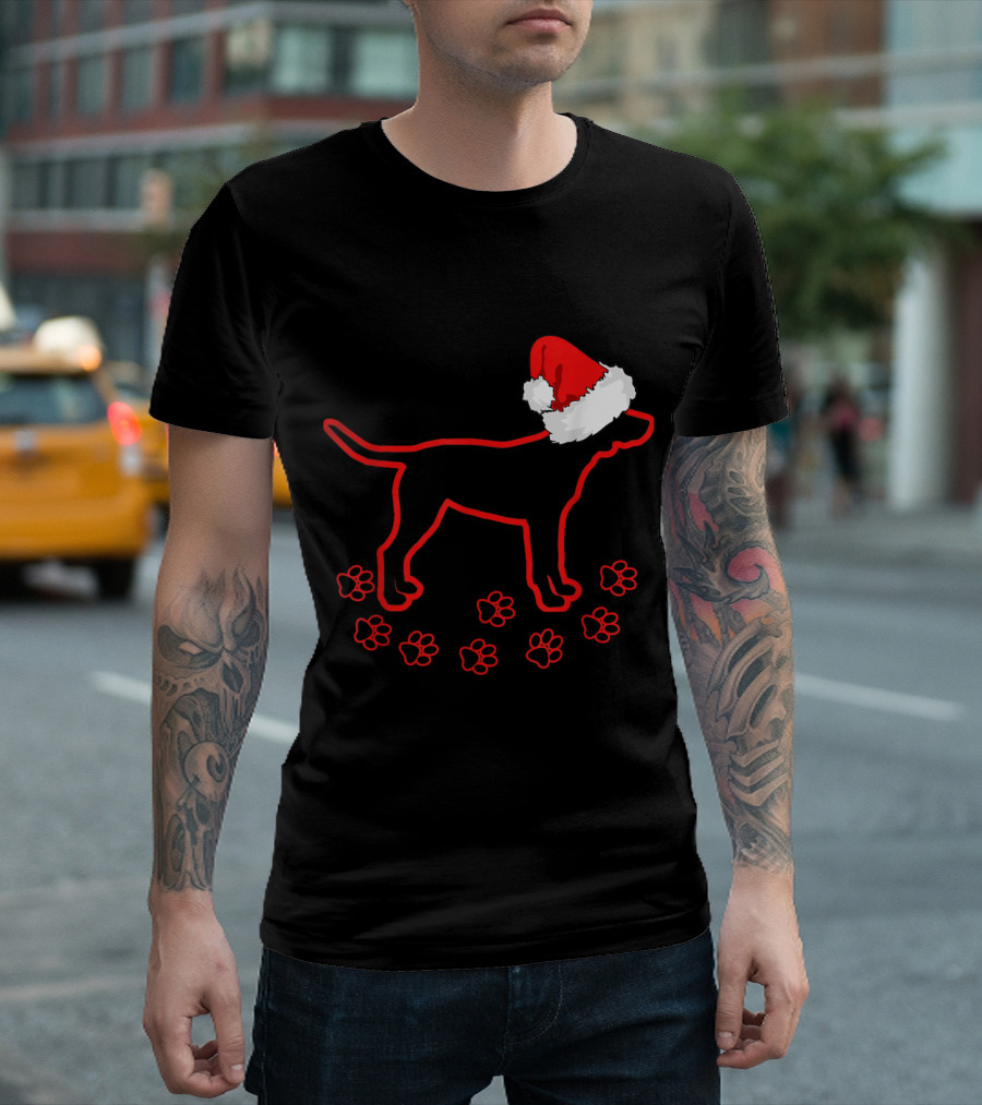 Labrador Christmas Dog Footprint Santa Hat T-Shirt