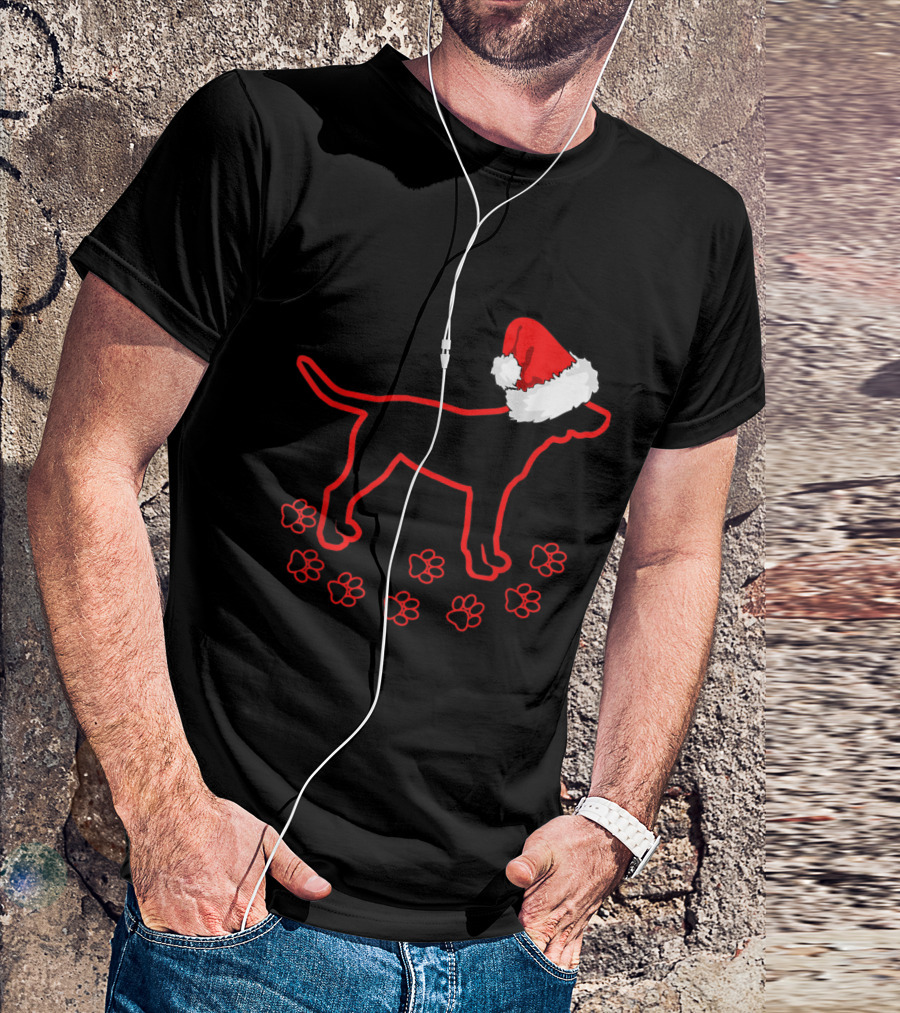 Labrador Christmas Dog Footprint Santa Hat T-Shirt