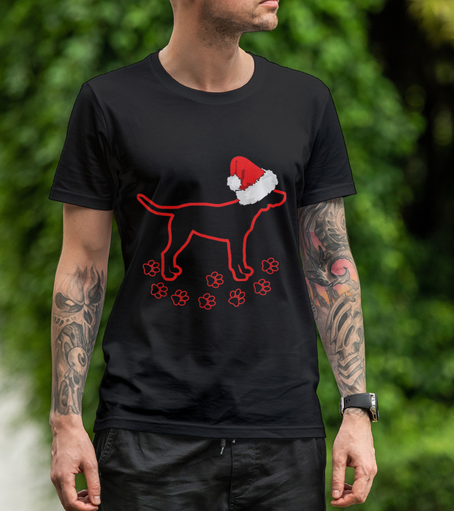 Labrador Christmas Dog Footprint Santa Hat T-Shirt