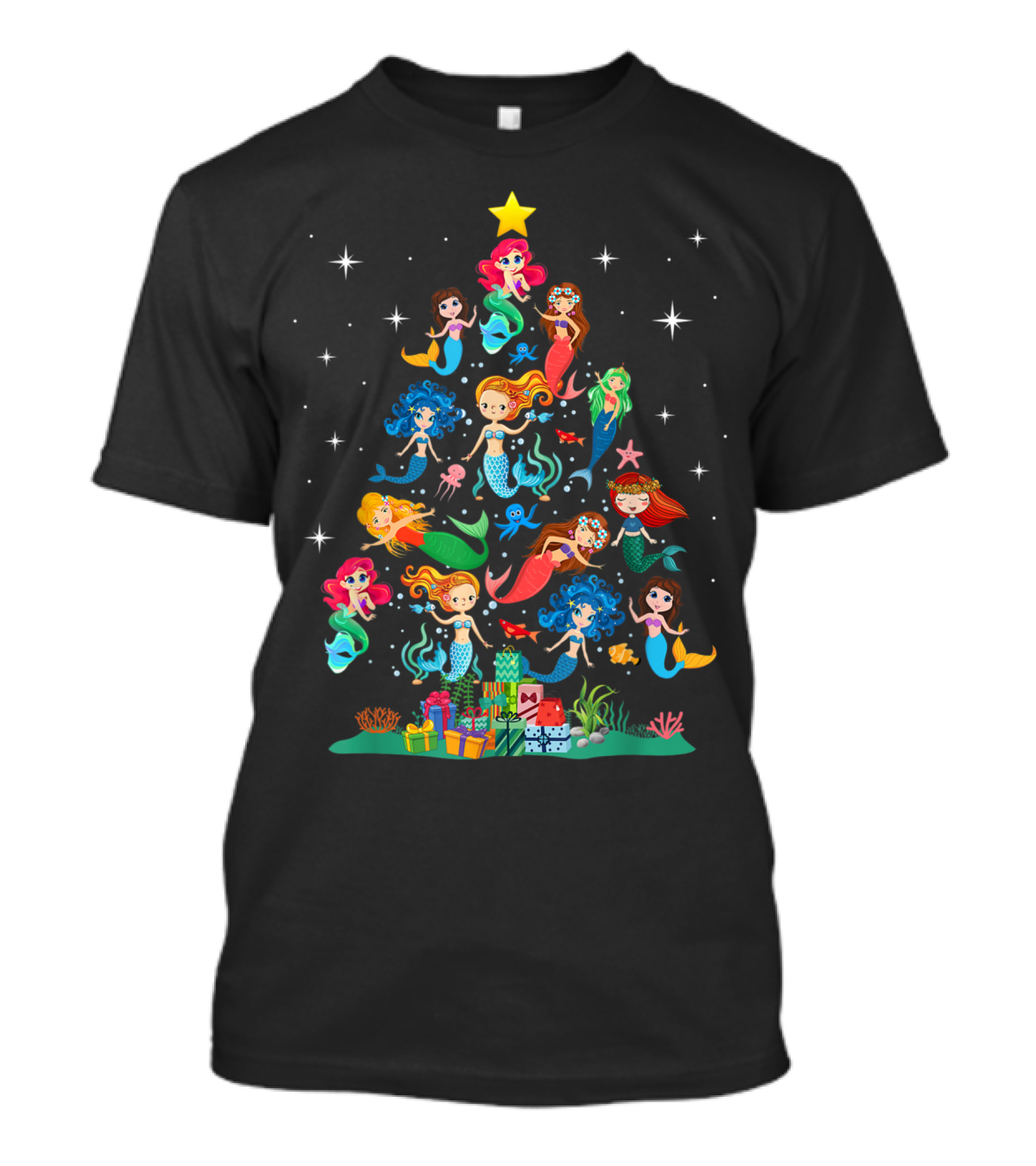 Mermaid Christmas Tree With Starfish And Gifts For Mermaid Lovers T-Shirt