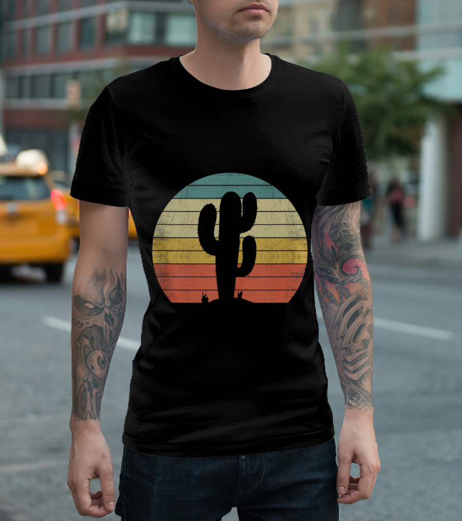Retro Saguaro Cactus Sunset Vintage Opuntia Cactaceae T-Shirt