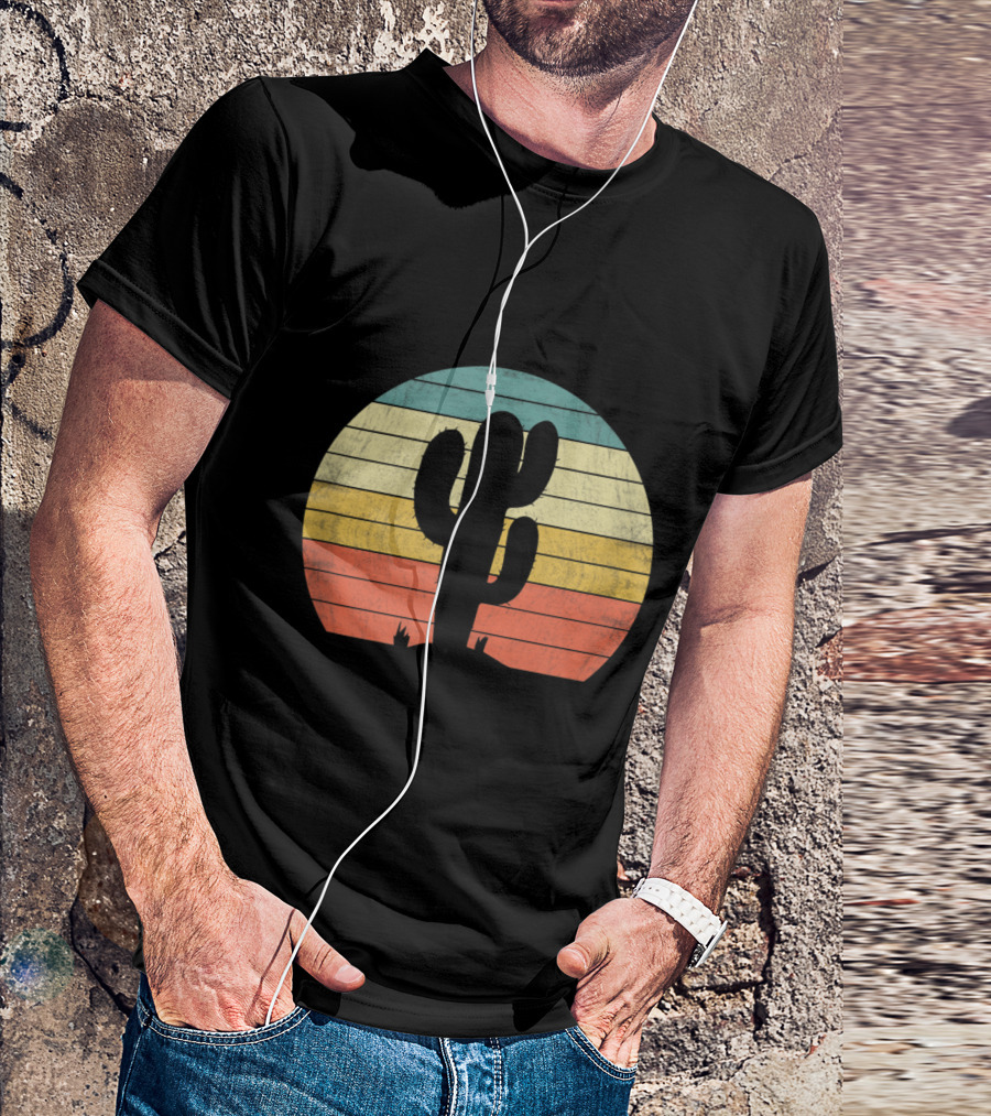 Retro Saguaro Cactus Sunset Vintage Opuntia Cactaceae T-Shirt