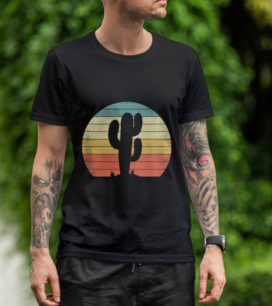 Retro Saguaro Cactus Sunset Vintage Opuntia Cactaceae T-Shirt