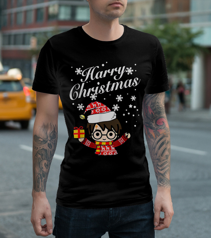 Harry Christmas Wizard Holiday Gift Character Snowflakes T-Shirt