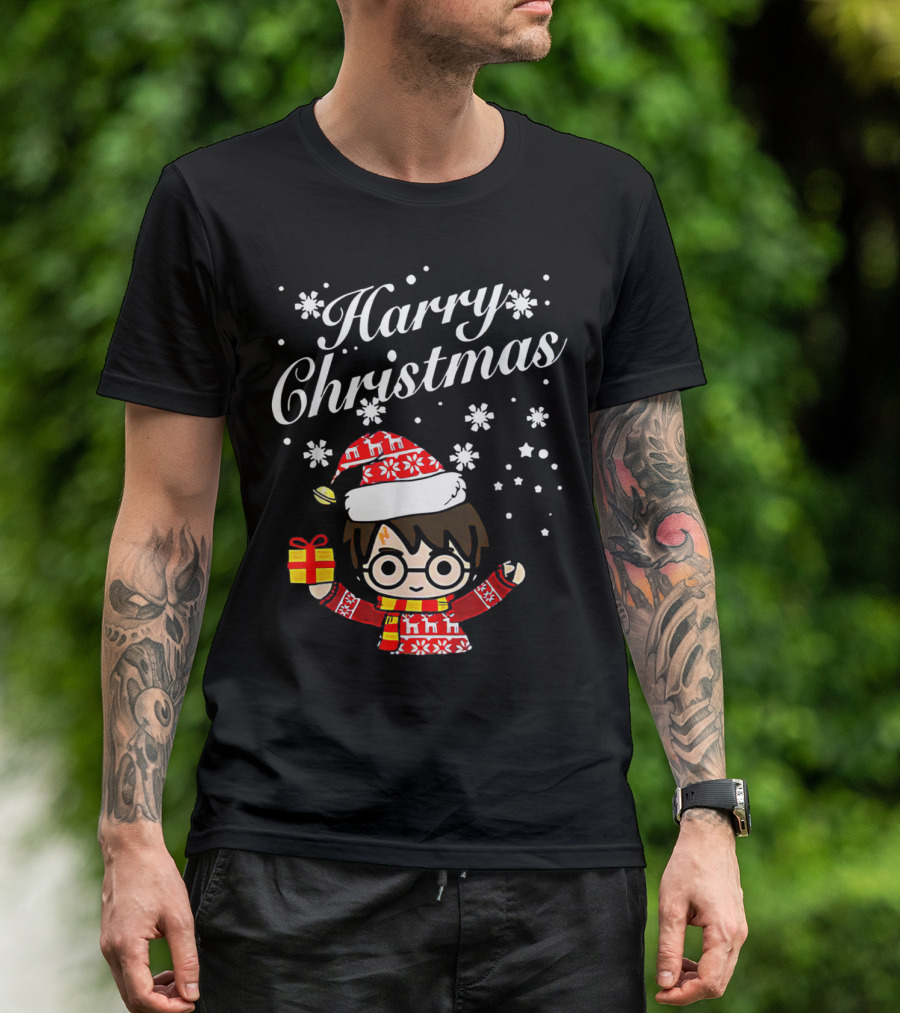 Harry Christmas Wizard Holiday Gift Character Snowflakes T-Shirt