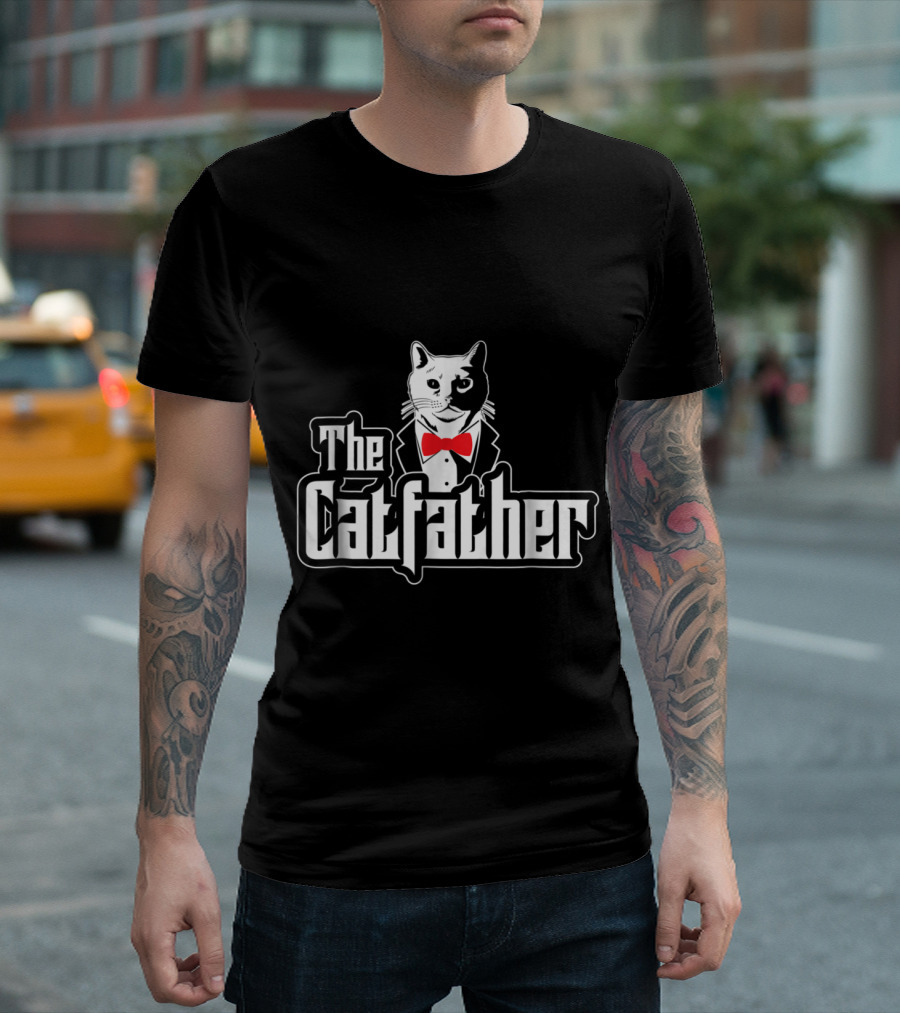 The Catfather Feline Cats Kitten Pet Tuxedo Bow Tie T-Shirt