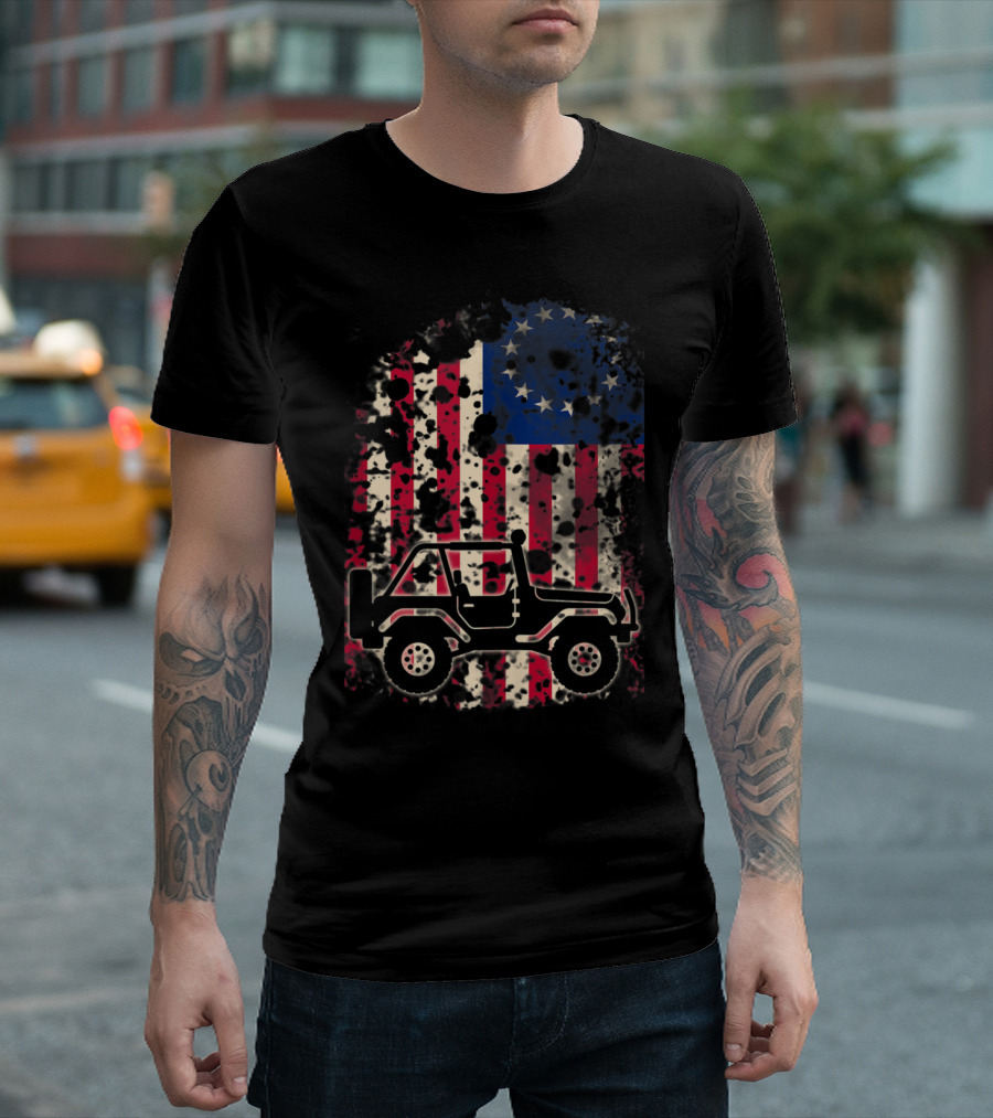 Betsy Ross Flag Off Road Jeeps Vintage Drivers T-Shirt