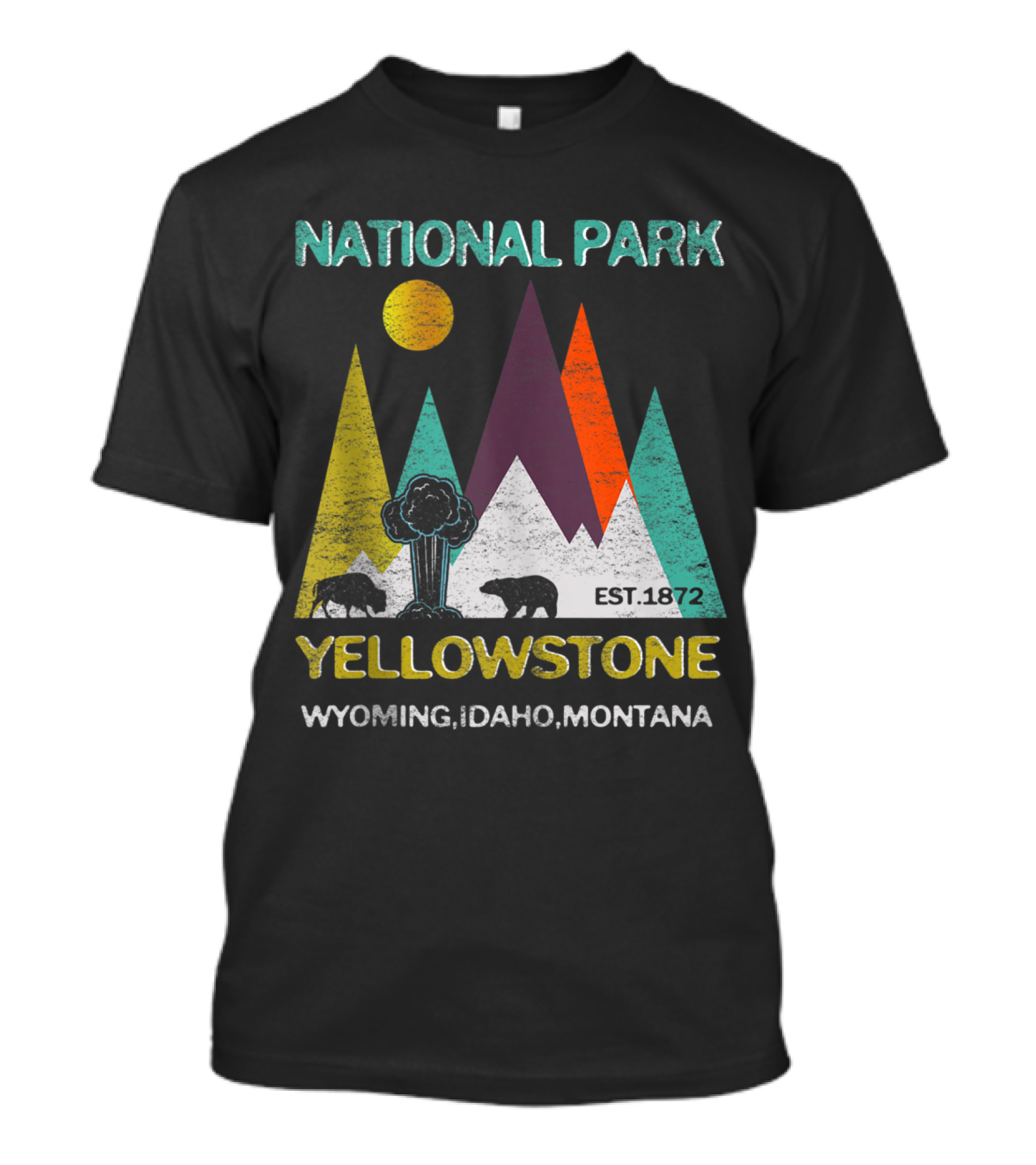 Yellowstone National Park Wyoming Idaho Montana Est. 1872 Camping Hiking T-Shirt