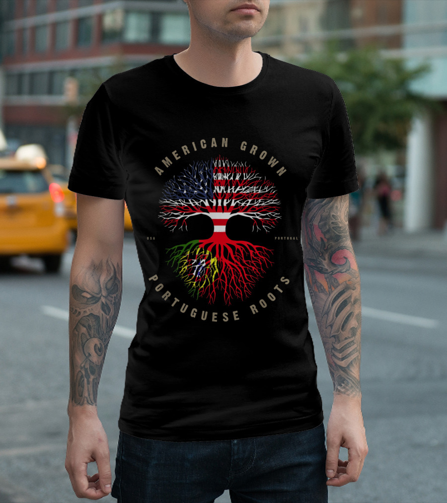 American Grown USA Portugal Flag Portuguese Roots T-Shirt