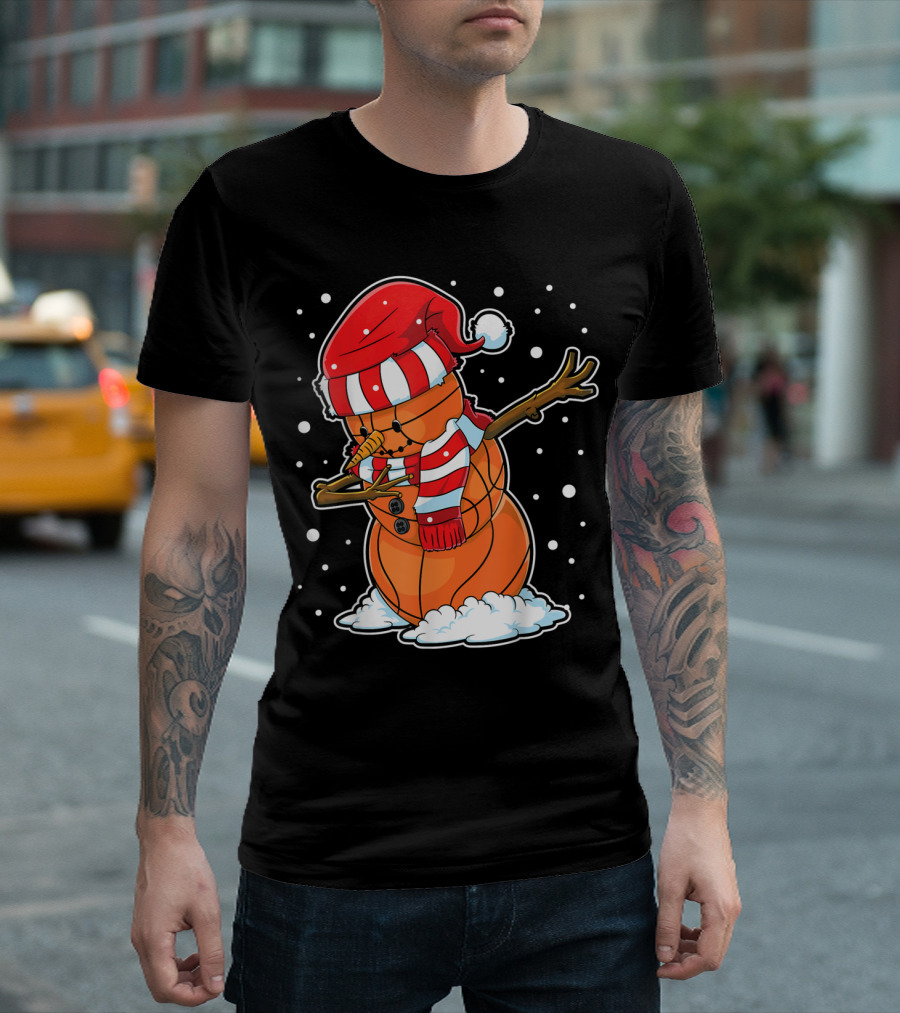 Dabbing Snowman Basketball Christmas Santa Boys Dab T-Shirt
