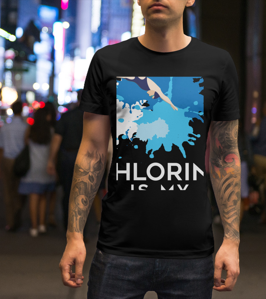 Chlorine Is My Perfume Swimming Dive Splash Blue T-Shirt