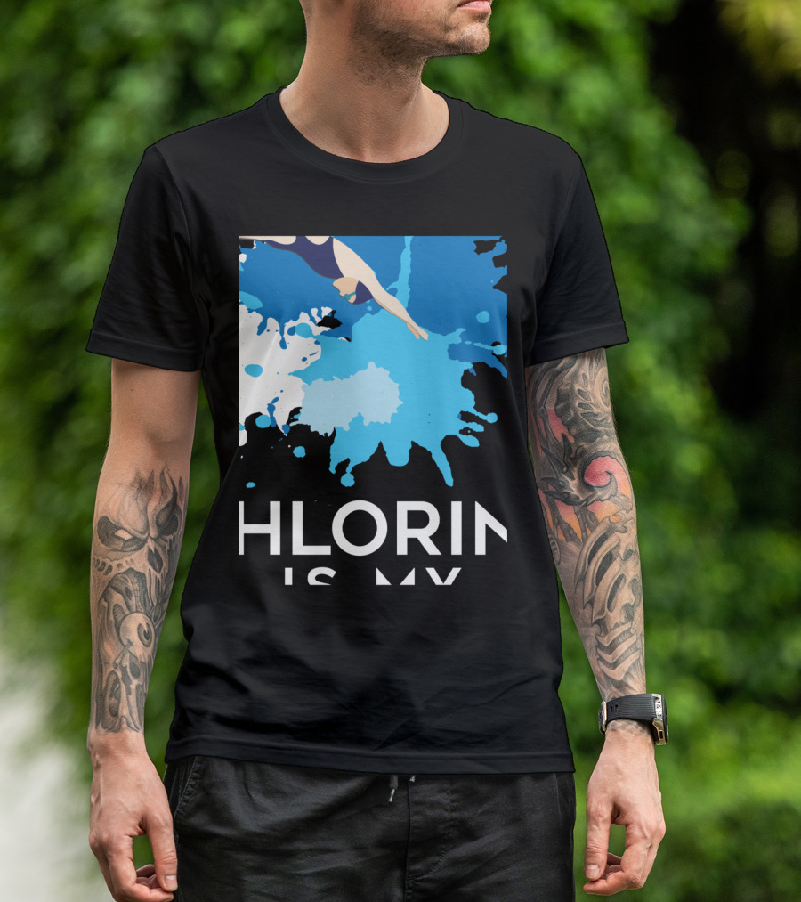 Chlorine Is My Perfume Swimming Dive Splash Blue T-Shirt