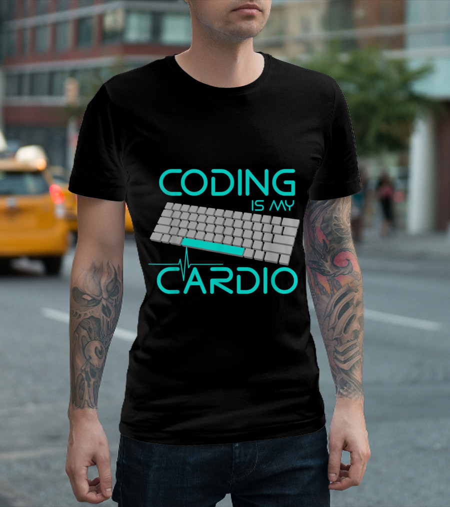 Funny Software Engineer Coding Is My Cardio Keyboard and Heartbeat T-Shirt