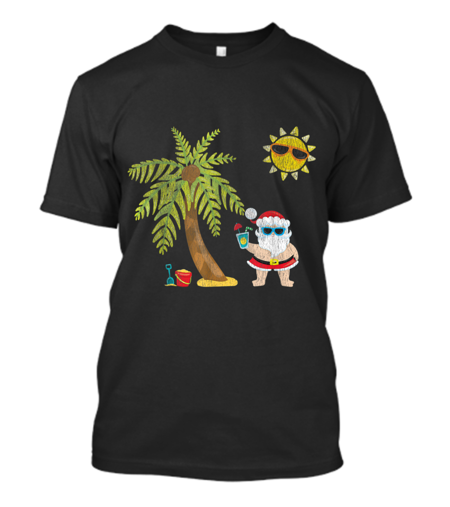 Santa Beach Tropical Christmas In July With Palm Trees And Sun T-Shirt