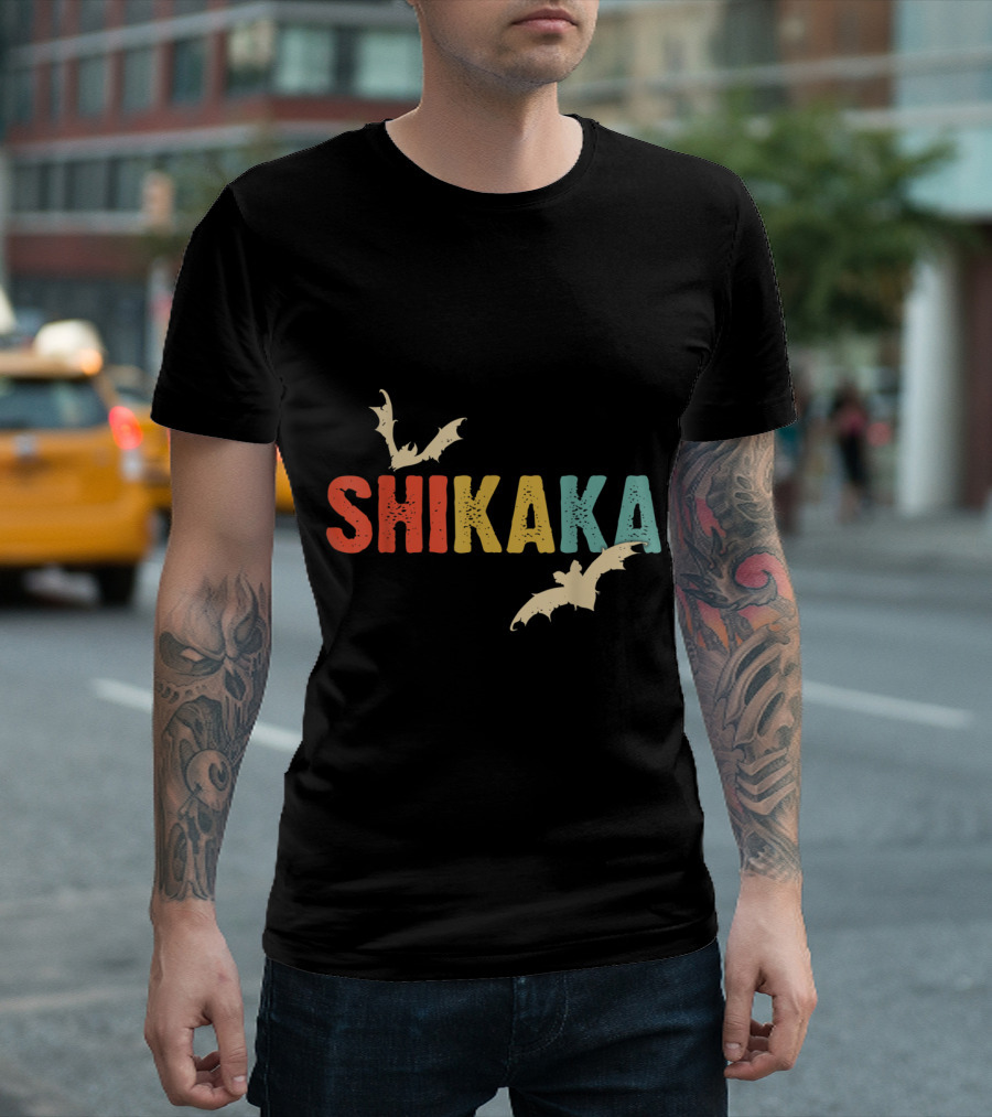 Shikaka Bat Vintage White Bat Lovers Colorful Text and Bats T-Shirt