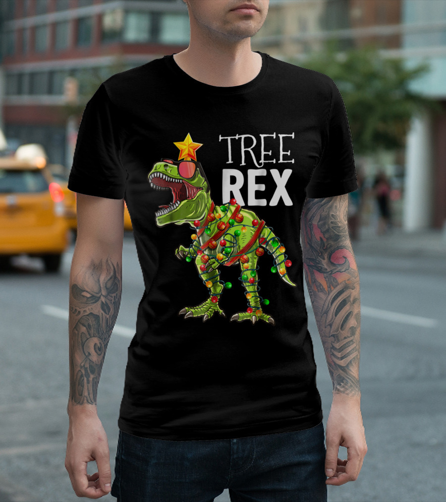 Tree Rex Dinosaur Christmas Lights Holiday T-Shirt