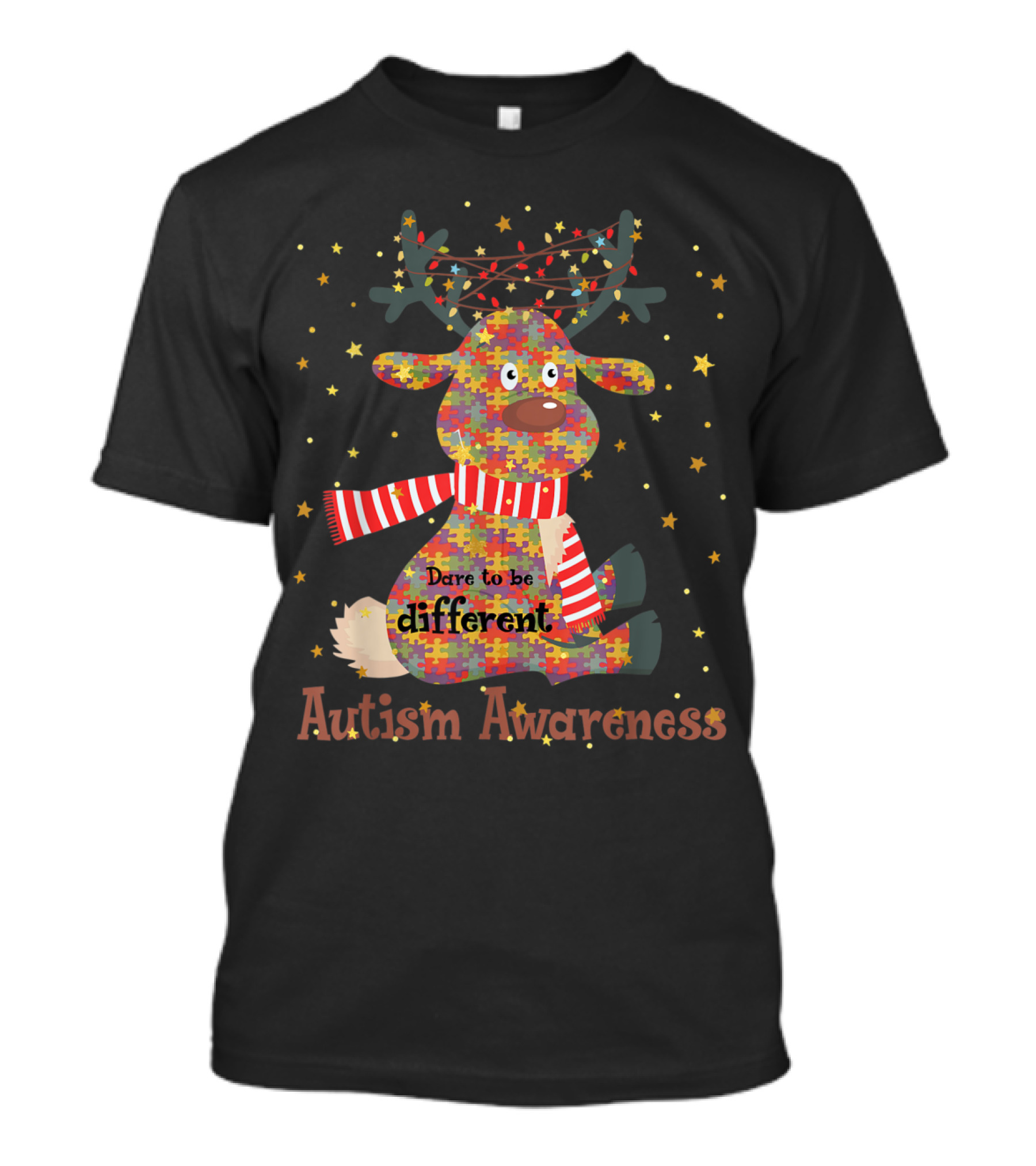 Autism Awareness Dare To Be Different Christmas Reindeer T-Shirt