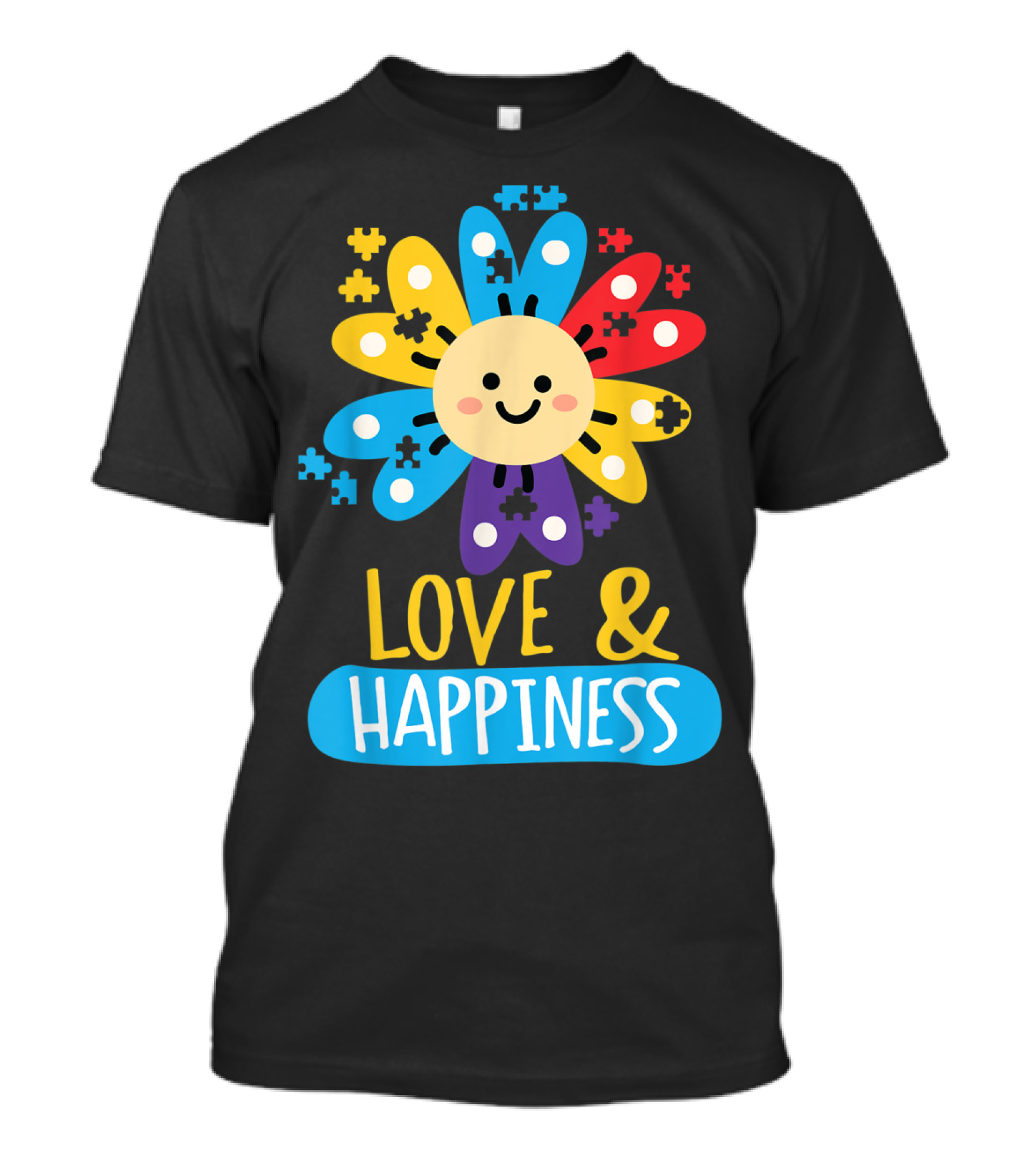 Love And Happiness Colorful Sunflower Puzzle Autist Awareness T-Shirt