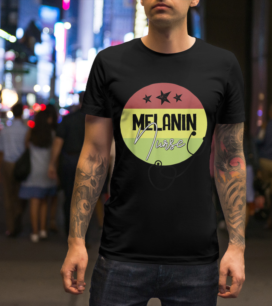 Melanin Nurse African American Black Nurses Stethoscope T-Shirt