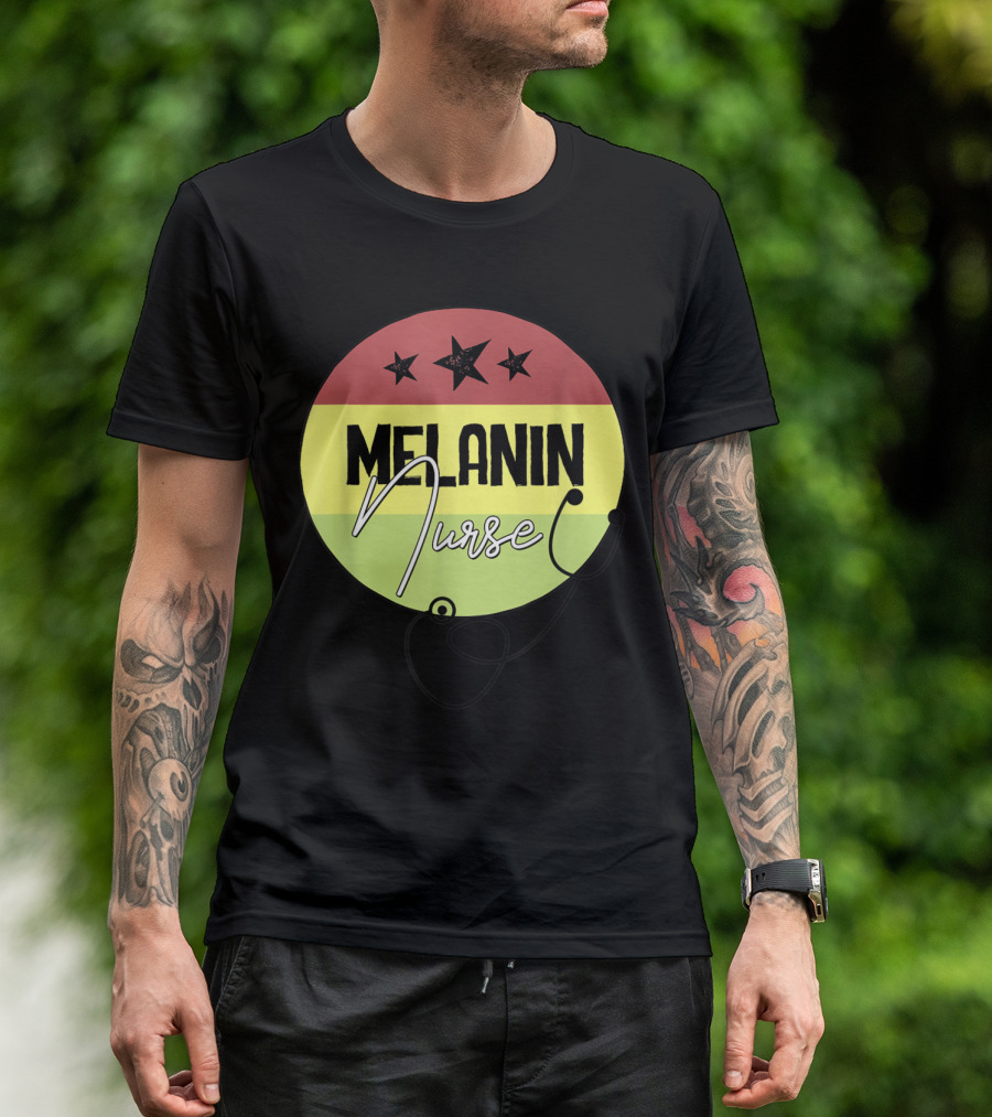 Melanin Nurse African American Black Nurses Stethoscope T-Shirt