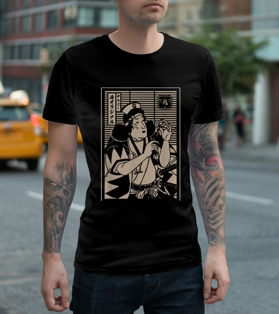 Nurse Samurai Japanese Funny Japanese Ukiyo-e Style Samurai Lover T-Shirt