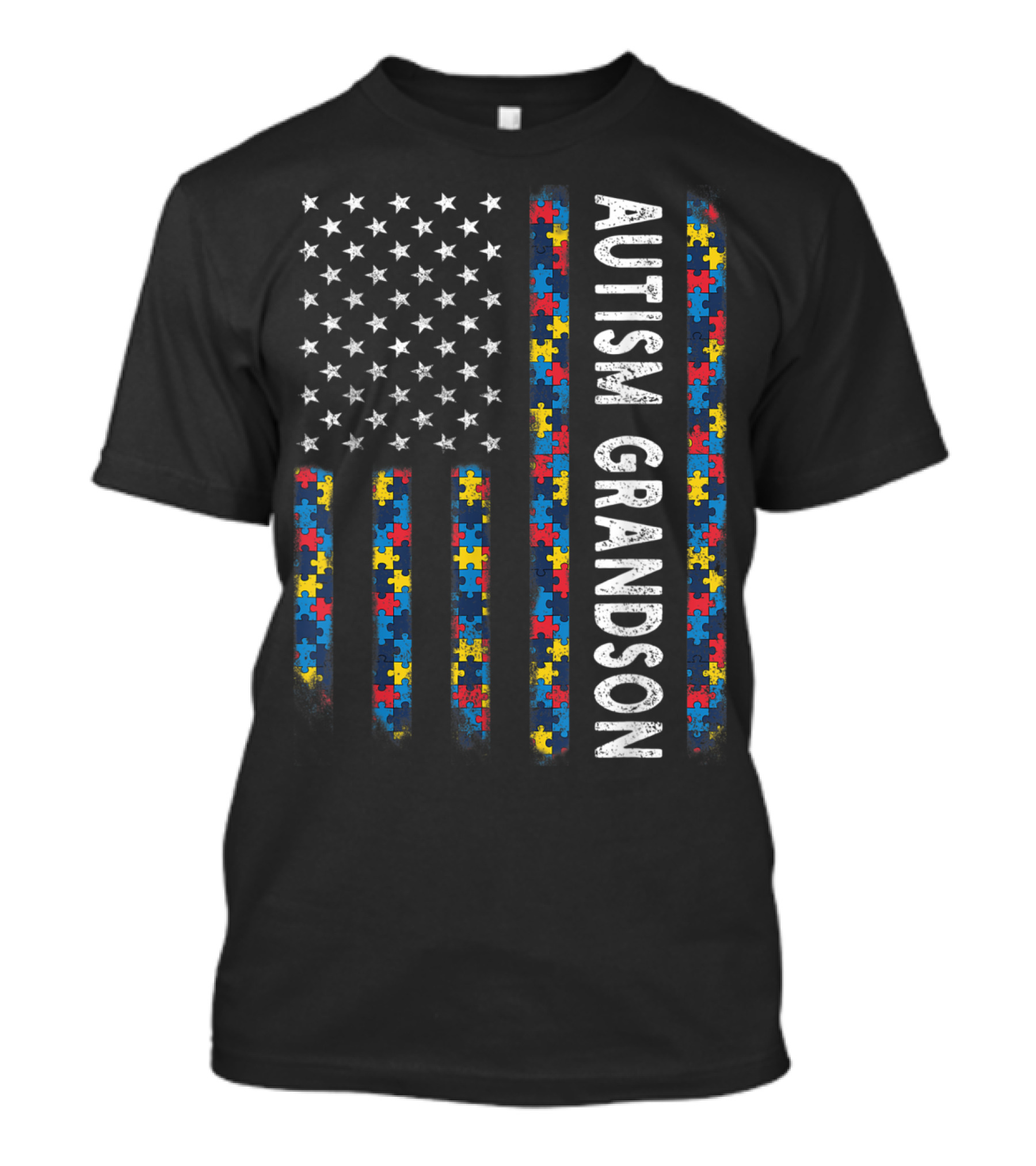 Autism Grandson Puzzle American Flag USA Awareness T-Shirt