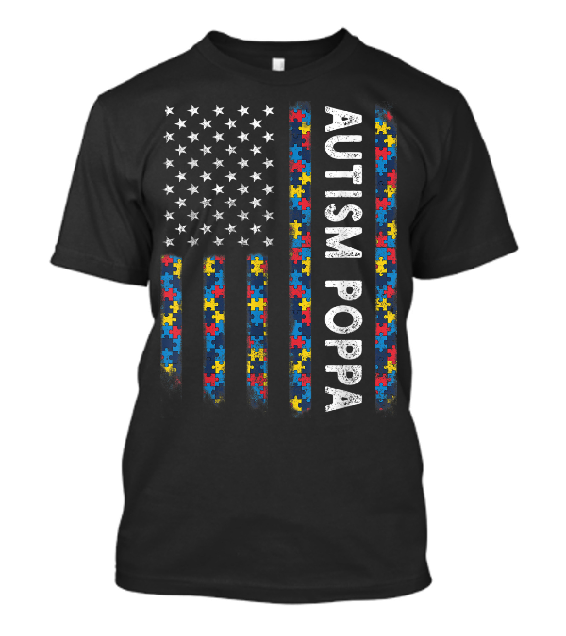Autism Poppa Puzzle Piece American Flag T-Shirt