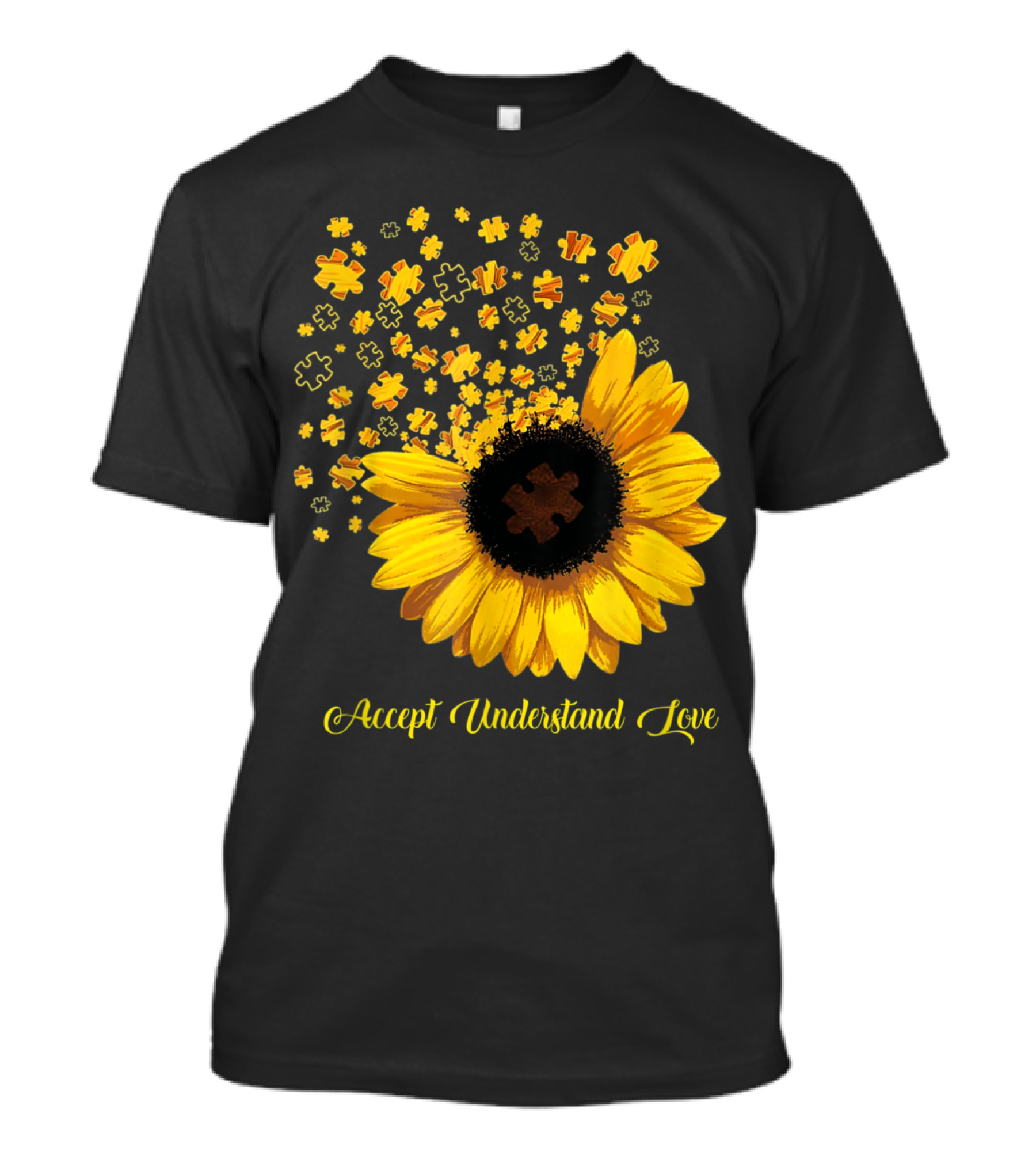 Sunflower Autism Awareness Accept Understand Love Puzzle Pieces T-Shirt