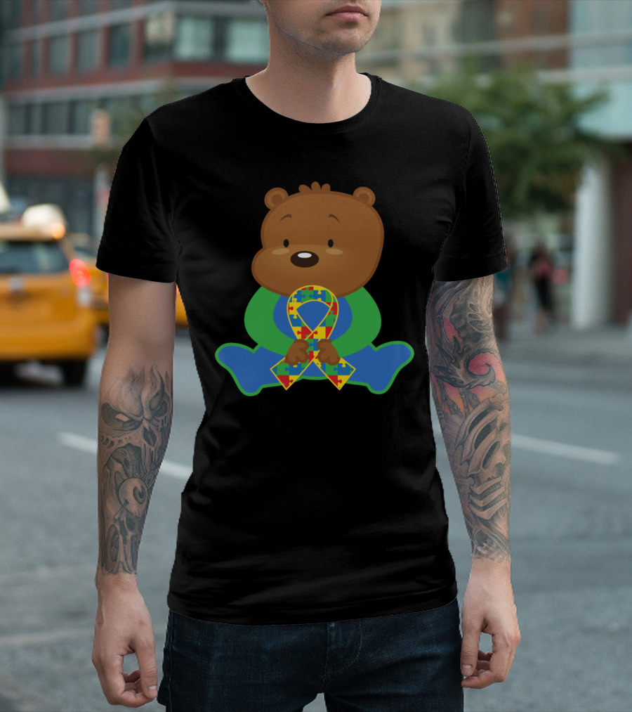 Autism Awareness Puzzle Ribbon Bear T-Shirt