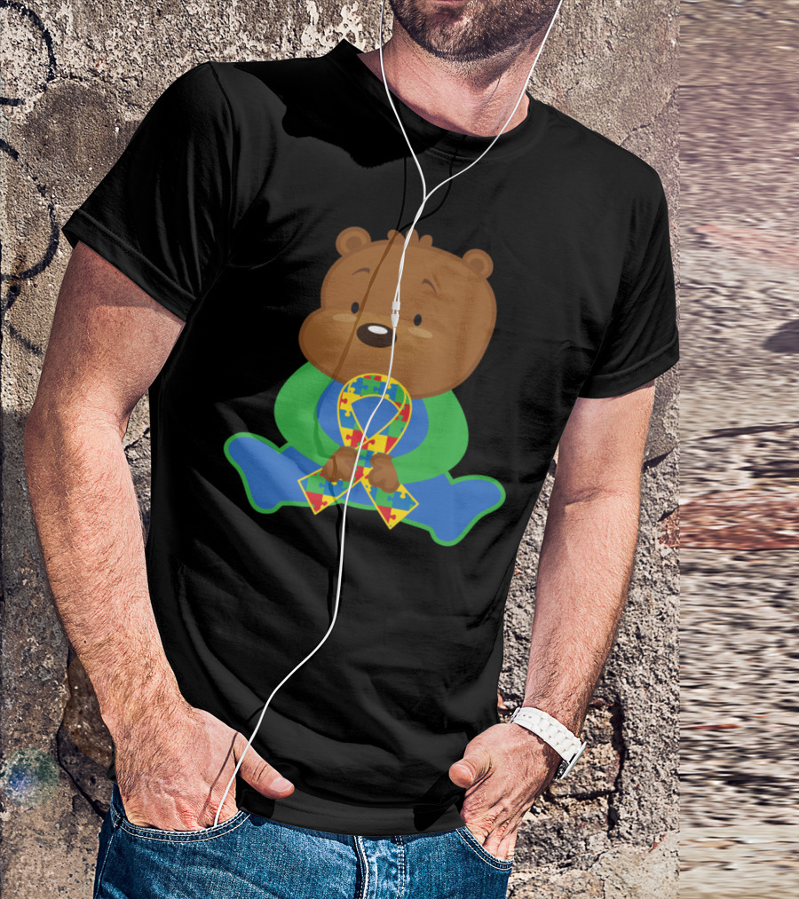 Autism Awareness Puzzle Ribbon Bear T-Shirt