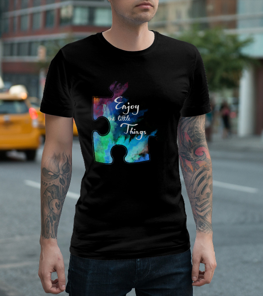 Enjoy the Little Things Colorful Puzzle Piece Autism Women’s T-Shirt