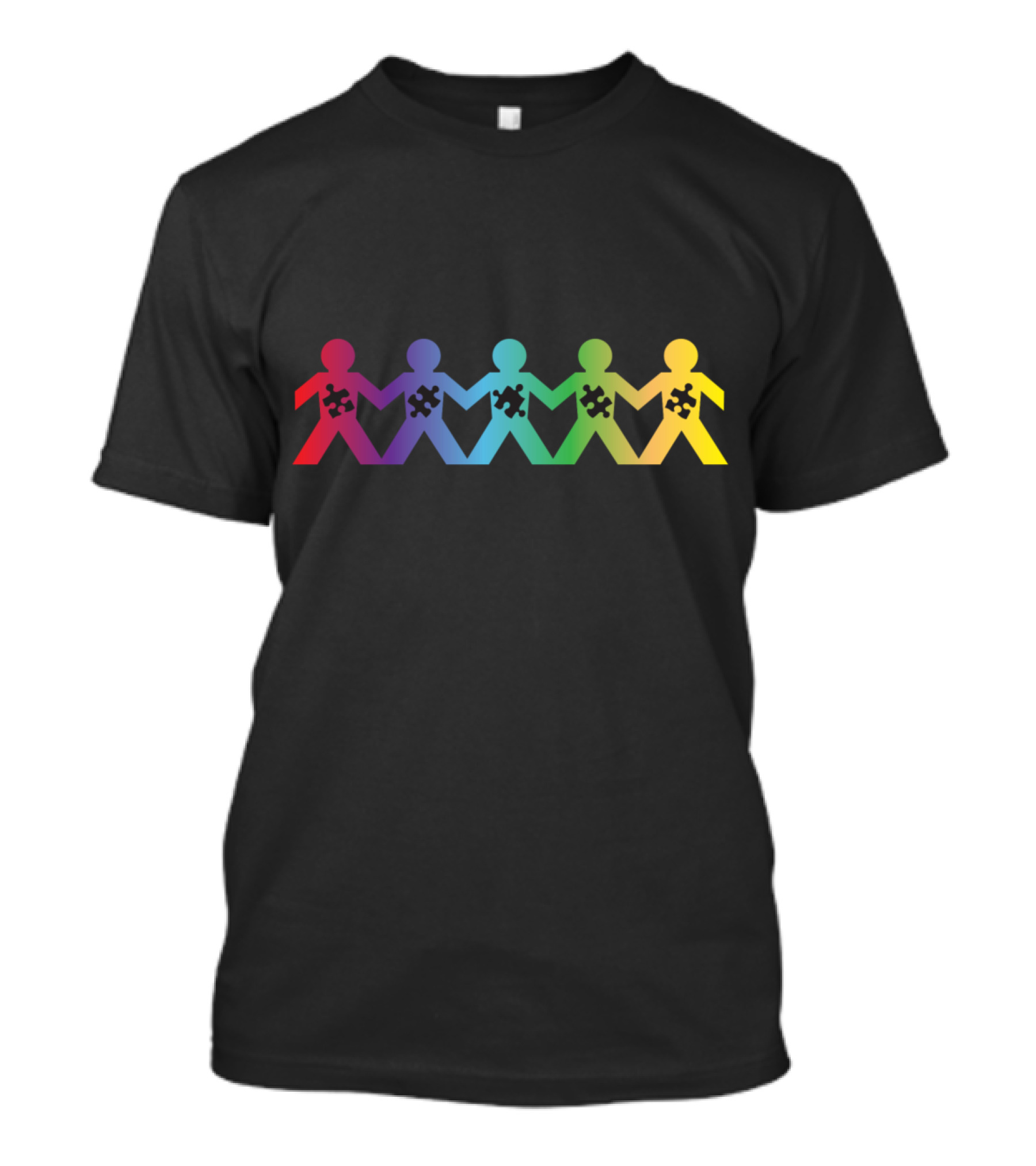 Autism Puzzle Piece Rainbow Unity Paper Dolls T-Shirt