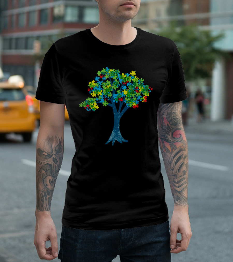 Blooming Tree Colorful Puzzle Pieces T-Shirt