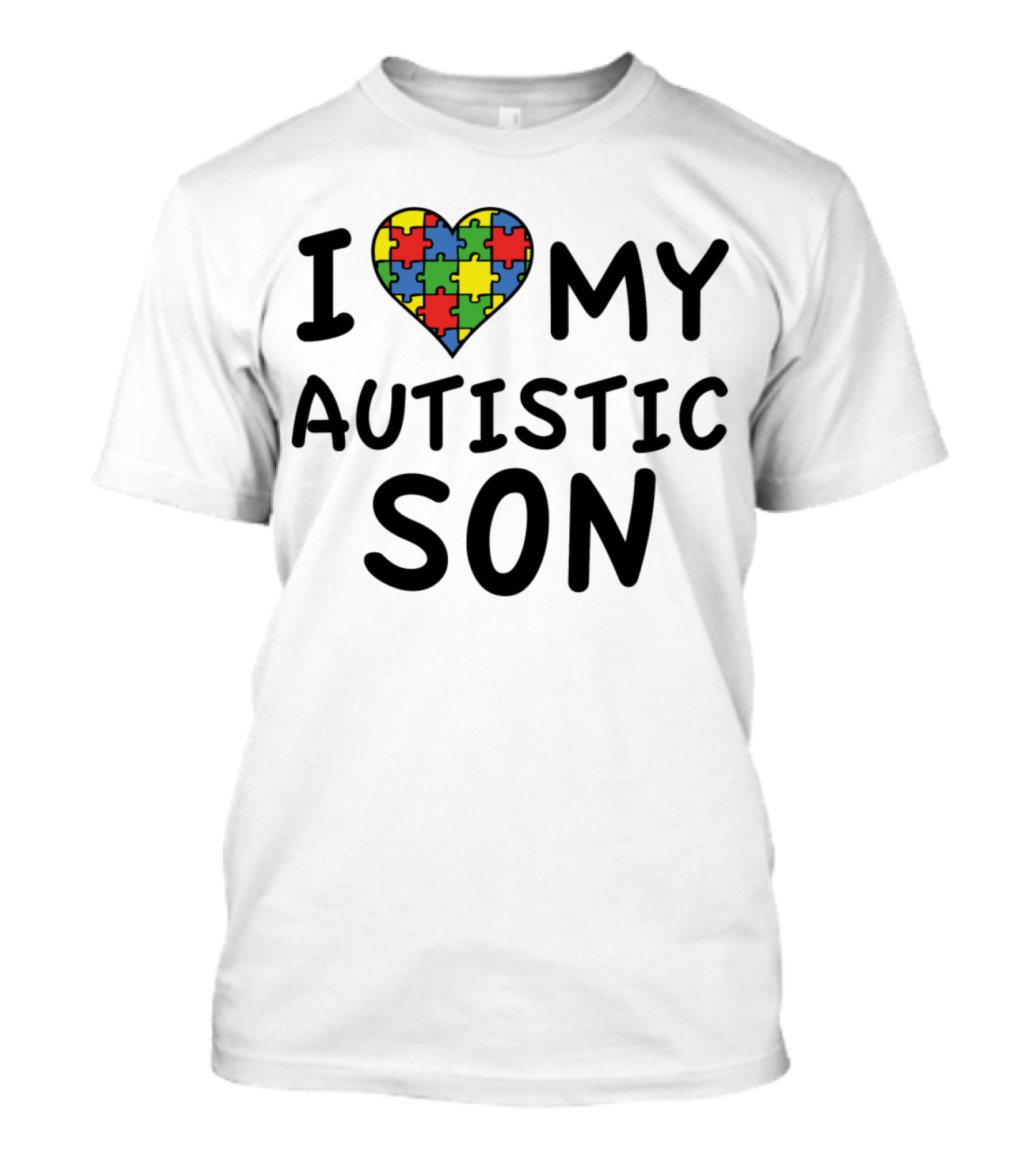 I Heart Puzzle Pattern Love My Autistic Son T-Shirt