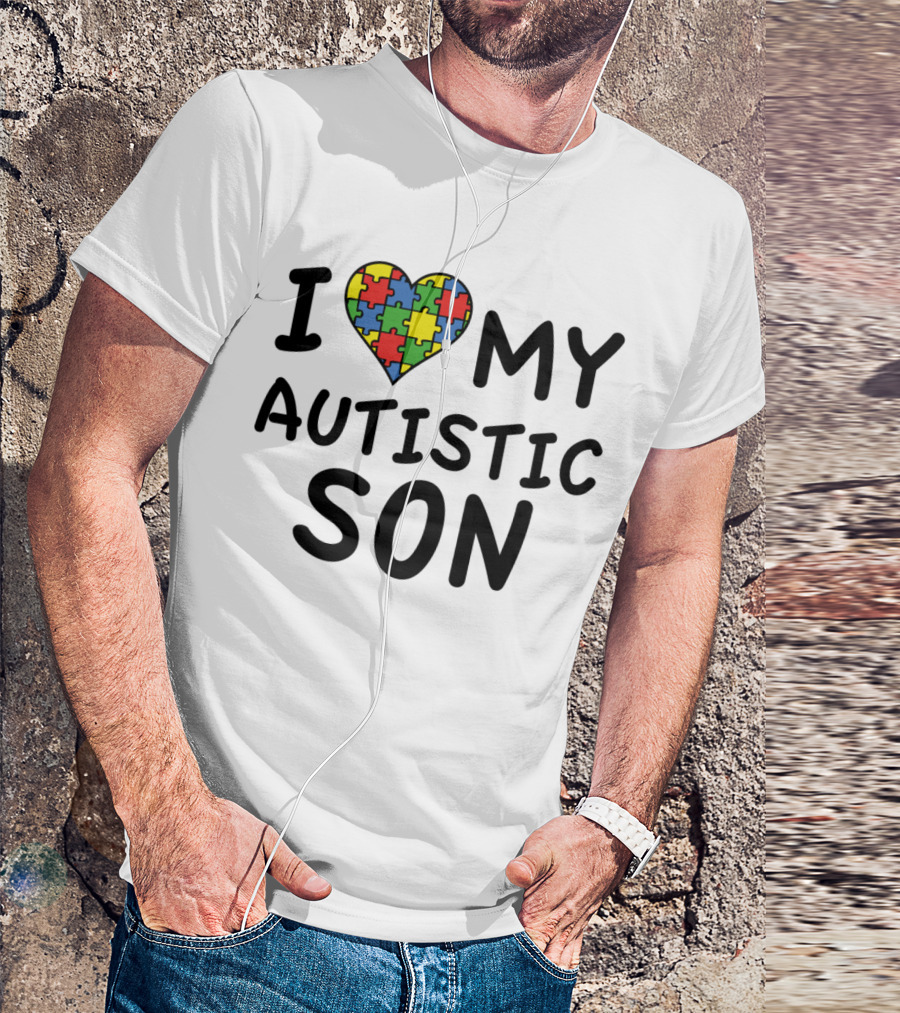 I Heart Puzzle Pattern Love My Autistic Son T-Shirt
