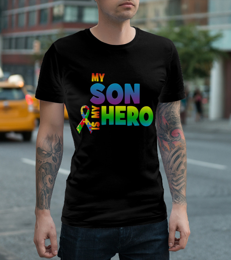 My Son Is My Hero Autism Awareness Puzzle T-Shirt