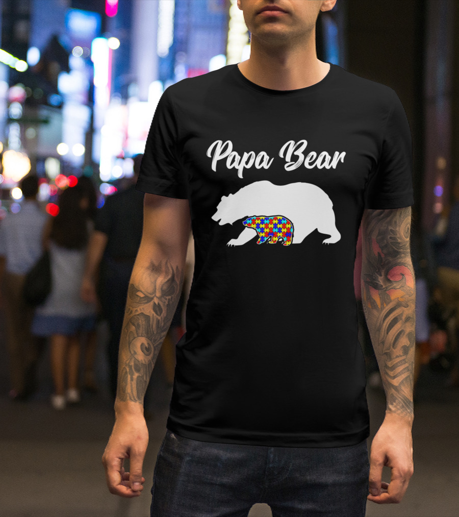 Papa Bear Autism Awareness Dad Men's Puzzle Bear T-Shirt