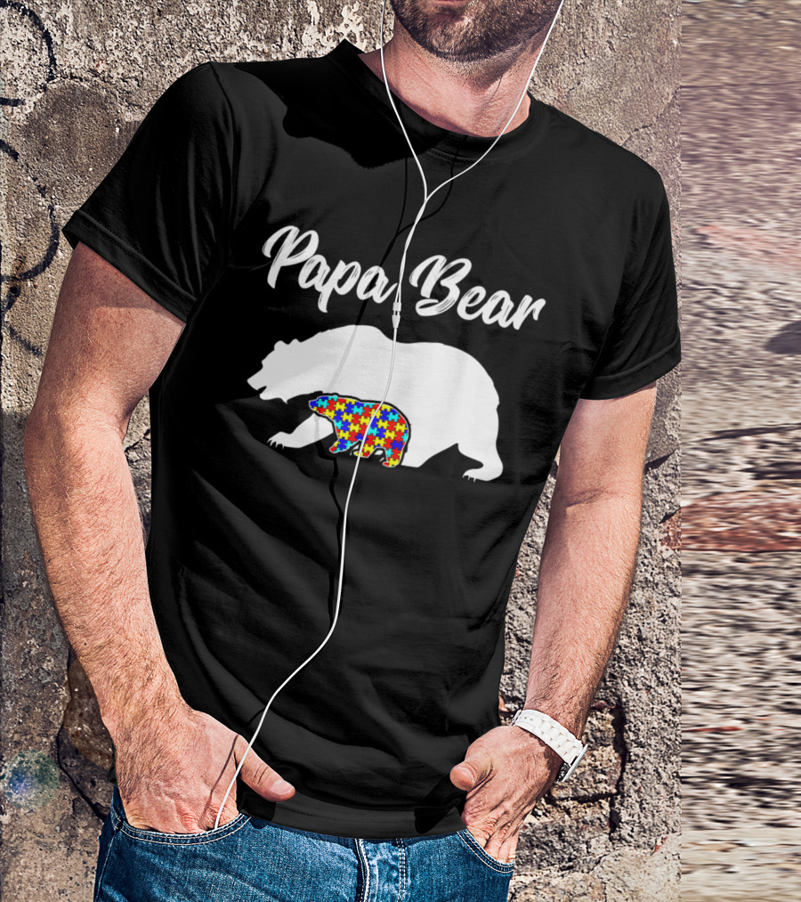 Papa Bear Autism Awareness Dad Men's Puzzle Bear T-Shirt