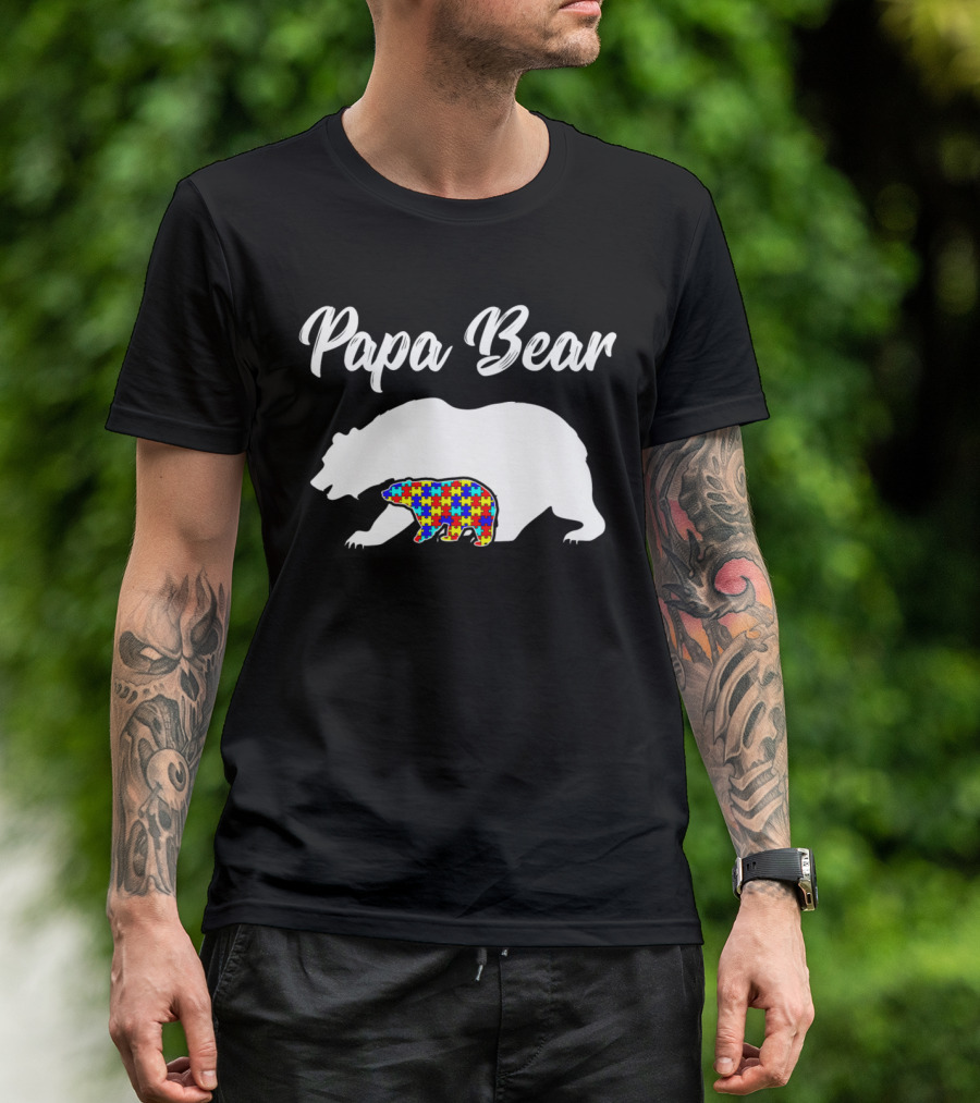 Papa Bear Autism Awareness Dad Men's Puzzle Bear T-Shirt