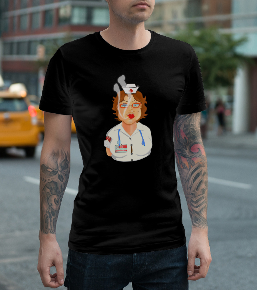 Your Favorite Nurse Smoking Nurse Character with Badge T-Shirt