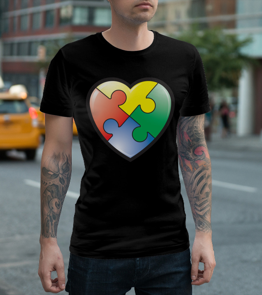 Autism Awareness Heart Puzzle Piece Multicolor T-Shirt