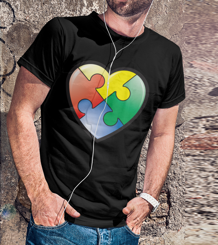 Autism Awareness Heart Puzzle Piece Multicolor T-Shirt