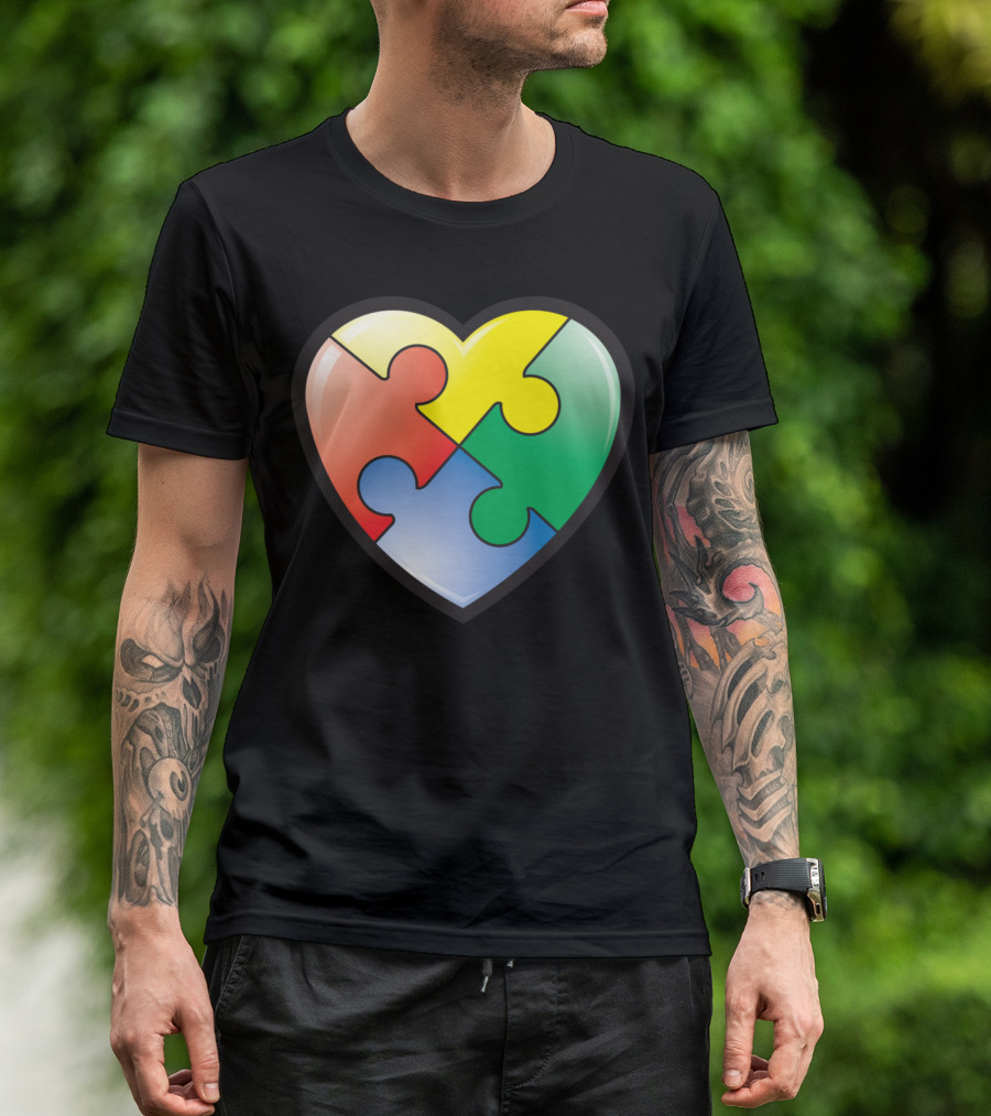 Autism Awareness Heart Puzzle Piece Multicolor T-Shirt