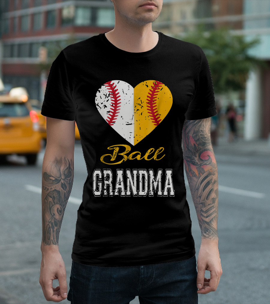 Ball Grandma Heart Baseball Softball T-Shirt