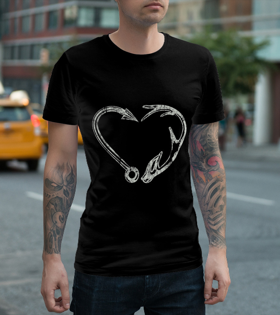 Fishing Hooks and Antler Shed Hunter Heart Elk Deer Hunting T-Shirt