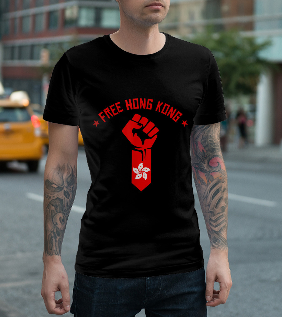 Free Hong Kong Resist Fist With Hong Kong Bauhinia Flower T-Shirt